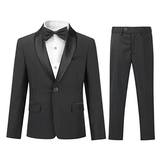 Sliktaa ragazzi costume due pezzi scialle risvolto un pulsante abito da banchetto di nozze gentleman elegante e confortevole, nero , 16 anni