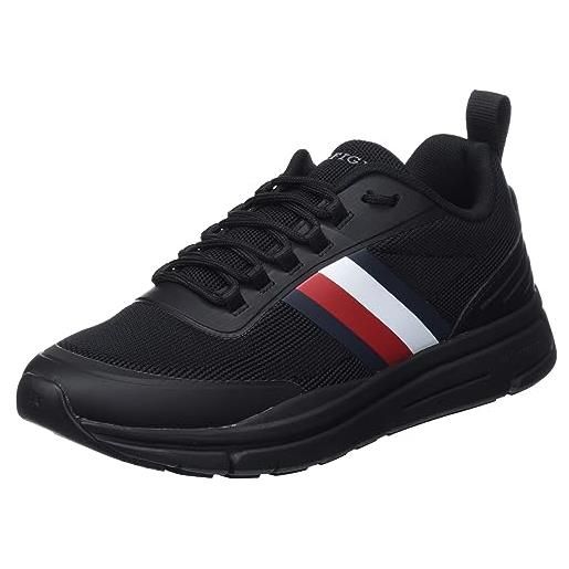 Tommy Hilfiger sneakers da runner uomo modern runner stripes knit scarpe sportive, nero (triple black), 40 eu