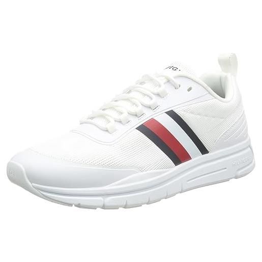 Tommy Hilfiger sneakers da runner uomo modern runner stripes knit scarpe sportive, bianco (white), 46 eu