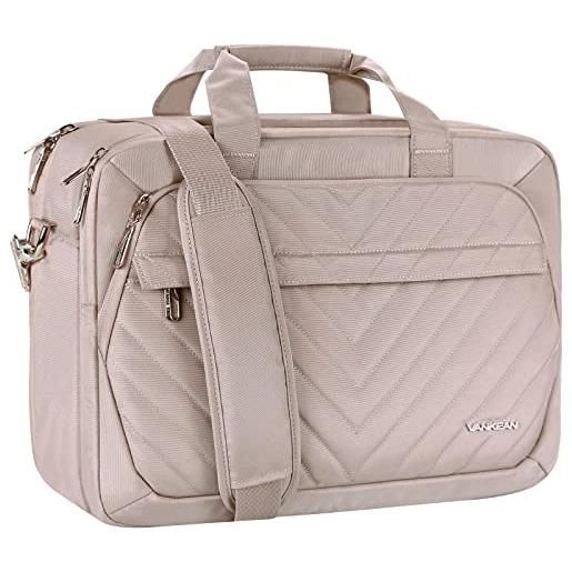 VANKEAN borsa portatile da 17 pollici, valigetta espandibile tsa per donne moda, per computer, impermeabile con tasca rfid, borsa da lavoro per donne messaggeri per autobus/viaggi/college, rosa