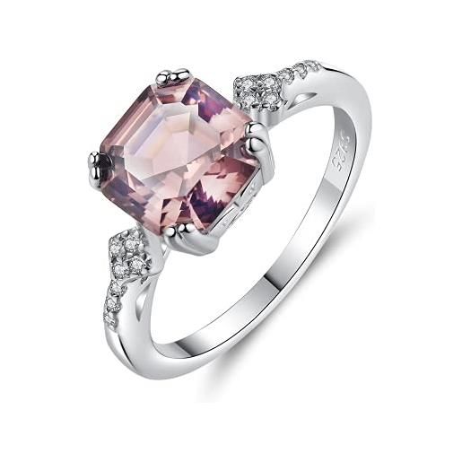 Purmy anello argento 925 donna solitario morganite, matrimonio fidanzamento semplice anello con pietra dimensione 17