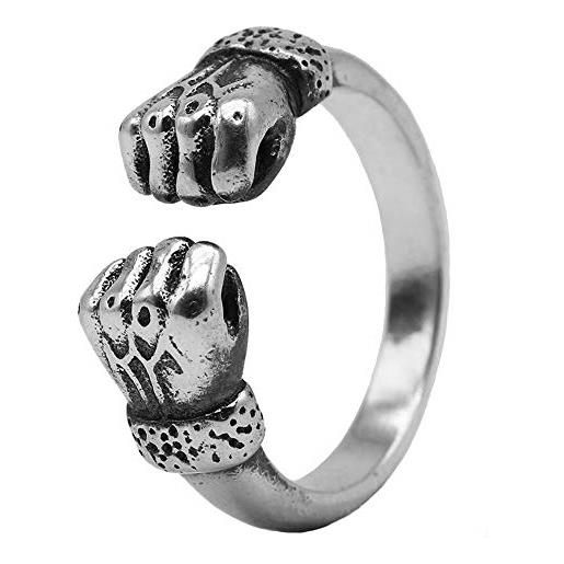 ForFox anello pugno in argento sterling 925 vintage per uomo donna regolabile