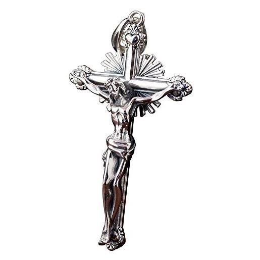 ForFox ciondolo croce crocifisso gesù cristo cristiano in argento sterling 925 nero vintage per uomo donna