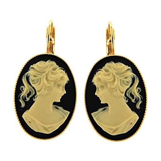 Mokilu' - gioielli - orecchini vintage - donna - ottone dorato 24kt - cammeo nero