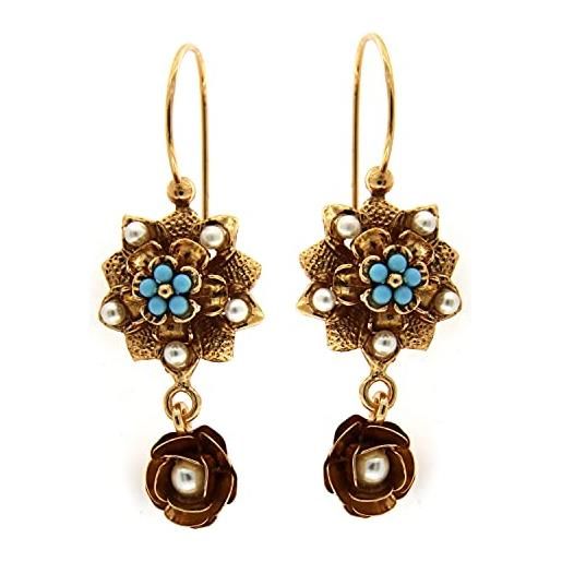 Mokilu' - gioielli - orecchini vintage - donna - ottone dorato 24kt - perla