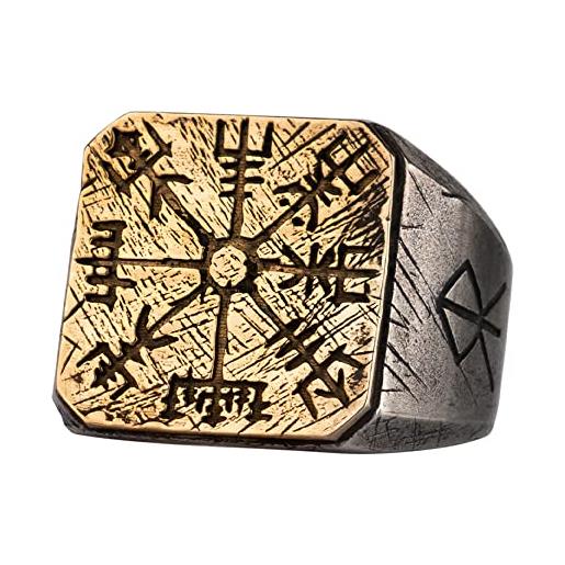 ForFox anello con sigillo vegvisir bussola vichinga in rame e argento sterling 925 con rune nordiche per uomo ragazzo regolabile