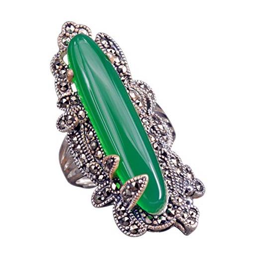 NicoWerk anello da donna in argento sterling 925 con calcelon vintage, con pietra larga, verde, ovale, regolabile, sri372