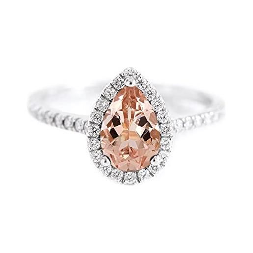 Shine Jewel solitario accenti 9x6 mm pera morganite gemma anello in argento 925 (12)