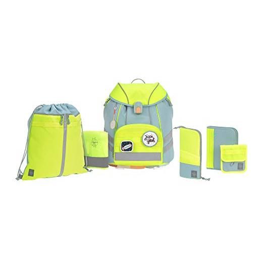 Lässig set di 7 zaini scuola per bambini/school set flexy unique, blue/neon-yellow