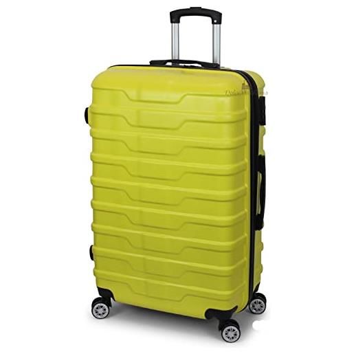 Valigeria.shop set 3 valigie tris con valigia piccola 8 kg bagaglio a mano da cabina media grande 20 kg da stiva viaggio di marca in plastica rigida abs 4 ruote autonome (giallo)