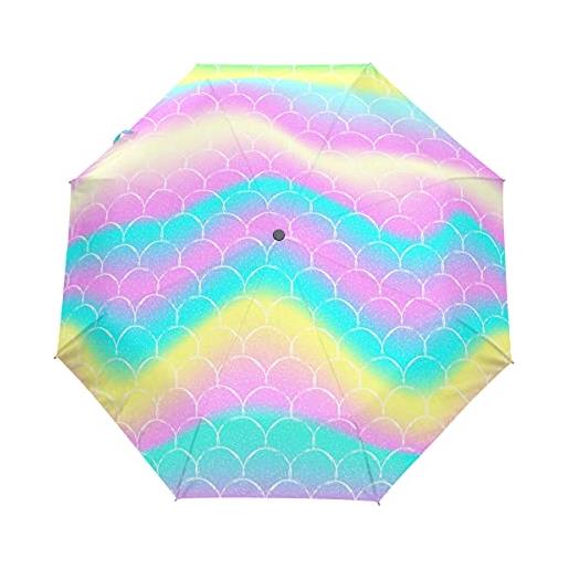 LDIYEU bolle colorate arcobaleno rosa ombrello pieghevole automatico portatile con apertura e chiusura automatica a pulsante protezione uv ombrelli per viaggi bambini ragazzi ragazze
