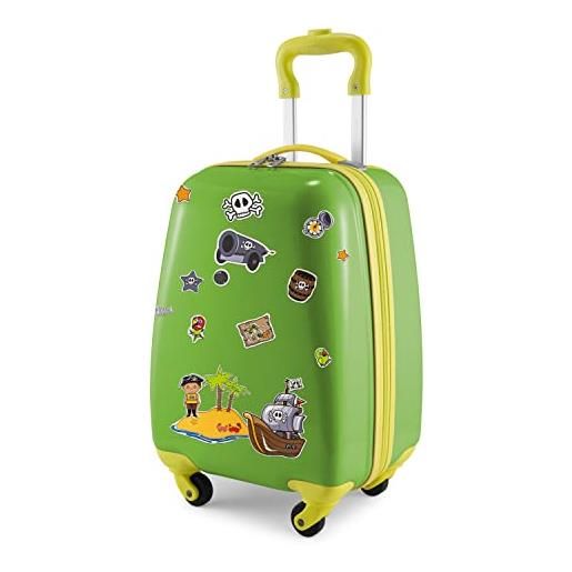 Hauptstadtkoffer - bagagli per bambini, custodia rigida, bagaglio a bordo per bambini abs/pc, , verde mela + adesivi pirati, bagagli per bambini