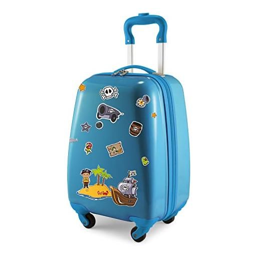 Hauptstadtkoffer - bagagli per bambini, custodia rigida, bagaglio a bordo per bambini abs/pc, , blu ciano + adesivi pirati, bagagli per bambini