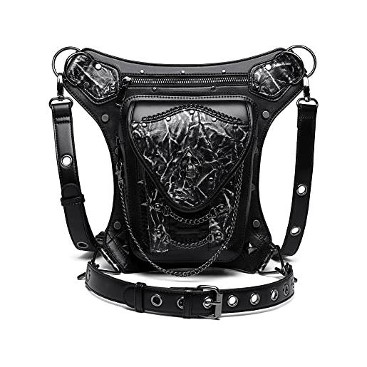 Dajingkj steampunk skull marsupio moto leg bag messenger bag gotico borsa da viaggio gamba hip holster borsa per donne uomini, black101. , moda