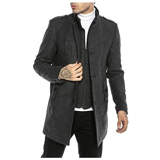 Redbridge cappotto da uomo elegante giacca lunga invernale slim fit transformable grigio xl