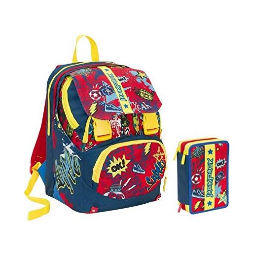 SEVEN SPA zaino multifunzionale jackpack, 32 lt, blù-rosso, 2in1 staccabile e indossabile!Scuola & tempo libero+ astuccio 3 zip
