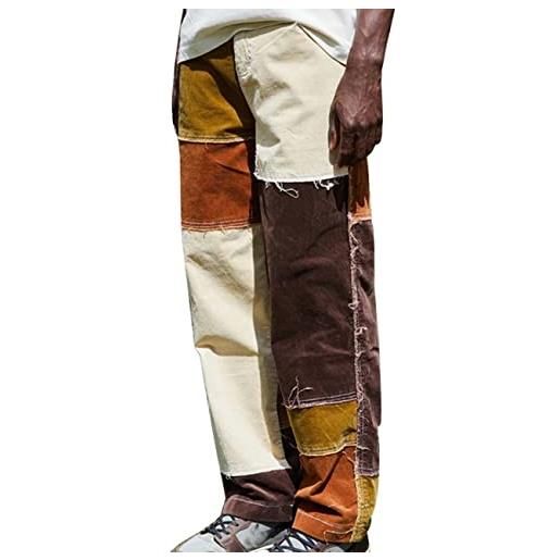 BAIXIAOCHI jeans da uomo pantaloni in denim con cuciture casual lavate hip-hop a contrasto di colore