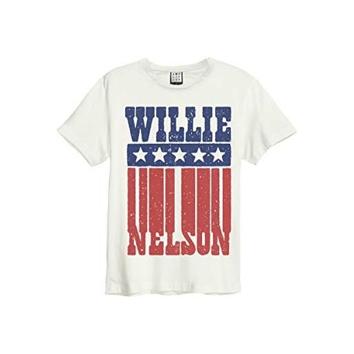 Amplified willie nelson - maglietta con bandiera vintage, colore: bianco bianco l