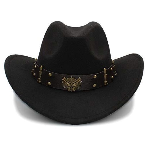 SSLA 2018 - cappello unisex in feltro di lana cowboy, con tesa larga, 57 cm, colore: turchese nero 56-58 cm