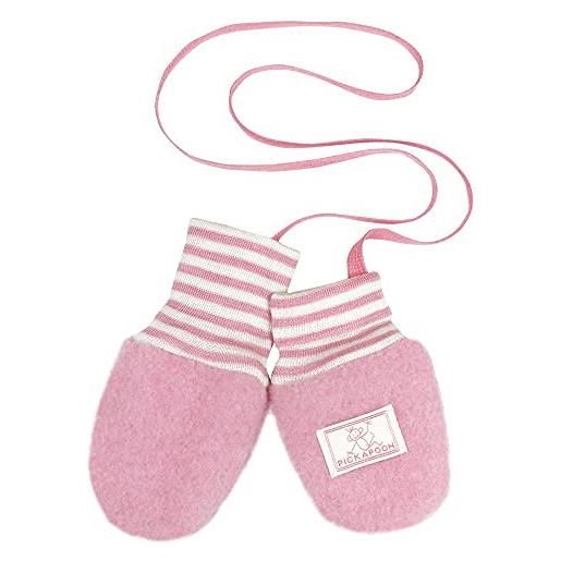 Pickapooh guanti 100% lana merino bambino bambini in pile guanti braccio caldo inverno, rosa (a righe), 2-4 anni