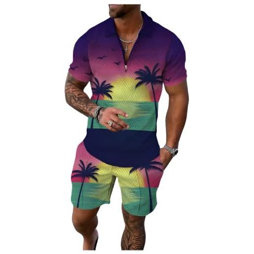 KUAKEA uomo versatile stampa hawaiana polo shirt suit tracksuit 2pcs estate outfit manica corta tshirt e pantaloncini da spiaggia mens running sets s