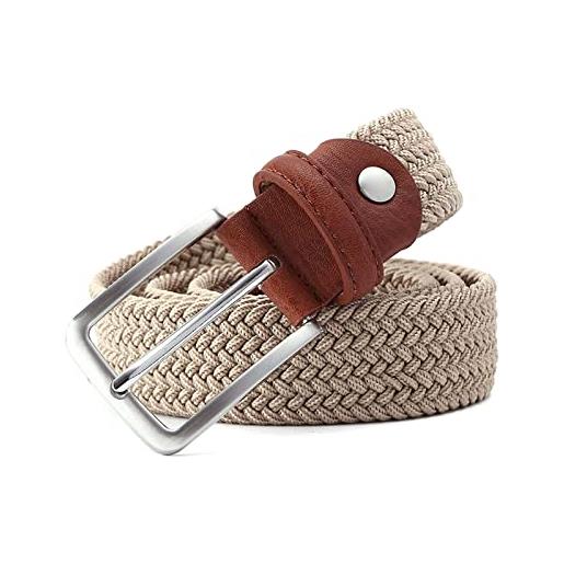 Elegantyl cintura elastica in vita da uomo cintura intrecciata elasticizzata in tela larghezza 3,4cm cintura jeans accessori per abbigliamento, beige, 155cm