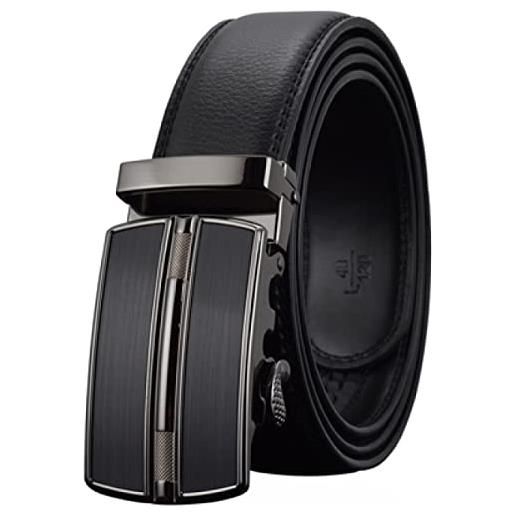FOOOZ cinture da uomo cinturino in pelle con fibbia automatica di lusso nero marrone per cintura da uomo, nero, 125 cm