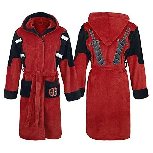MERYAL vestaglie da uomo deadpool accappatoio adulto unisex inverno caldo flanella con cappuccio pigiama cosplay costume pigiameria robe one. Size rosso