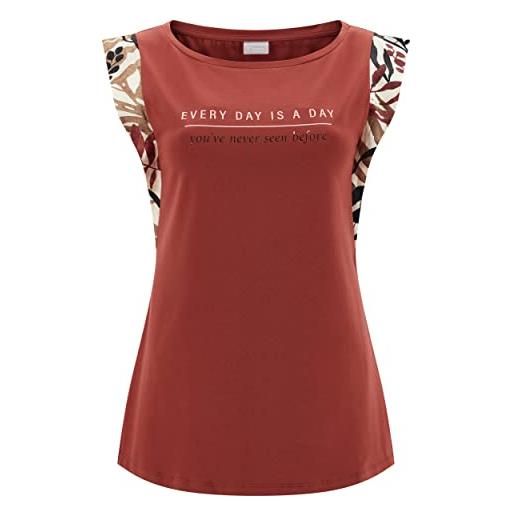 FREDDY - t-shirt in modal con maniche ad aletta in viscosa stampata, donna, bordeaux, extra large