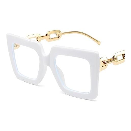 COKYIS occhiali da lettura oversize cat eye occhiali da lettura stile oprah donna carino occhiali da vista catena piatta in ferro tartaruga (colore: bianco, dimensioni: 2,5)