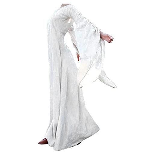 CCOOfhhc abito rinascimentale, costume medievale, per cosplay rinascimentale, abito per halloween, corpetto a maniche lunghe, blocco di colore, bianco, s