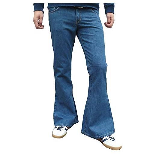 Fuzzdandy uomo slavato a zampa fondo campana denim jeans hippie indie pantaloni - slavato blu, 34 waist x 32 leg (34 w x reg leg) (34/reg)