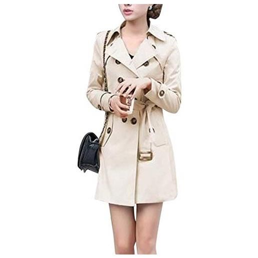 Huixin trench donna eleganti lunga primaverile autunno bavero manica lunga cappotto slim fit fashion classiche costume double breasted giacca outerwear giaccone cintura inclusa (color: kaki, size: s)