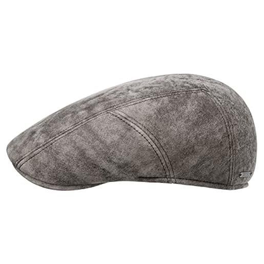 Stetson coppola lambskin ivy uomo - made in germany berretto pelle cappello piatto con visiera, fodera autunno/inverno - 59 cm grigio