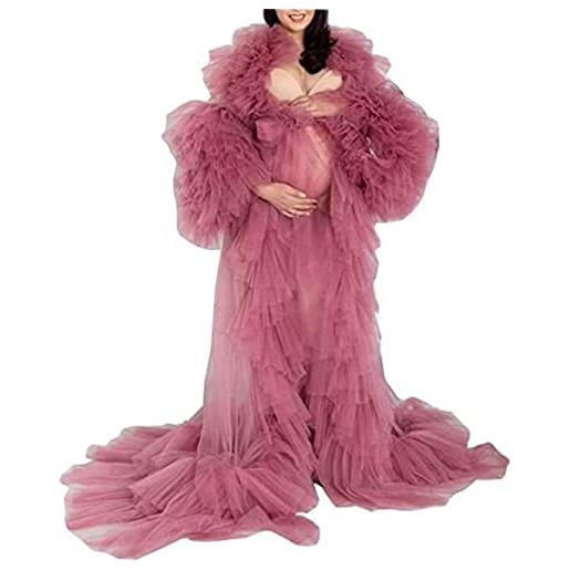 MAYILNSIN vestaglia da donna in tulle per maternità servizio fotografico prospettiva abito lungo, pesca, xxl