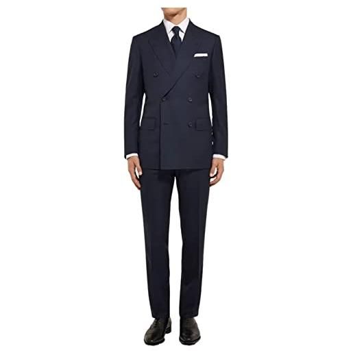 Drkobr uomo abito blu navy giacca doppiopetto pantaloni smoking vestibilità regolare per affari formali