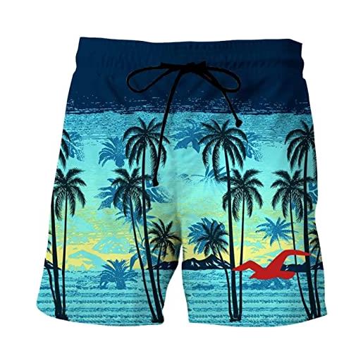 Generic costume da bagno uomo 3d stampato beach board shorts swim trunks con retina traspirabile tasche laterali tessuto premium comodo leggero asciugatura rapida per vacanze al mare(piante tropicali blu)-5xl