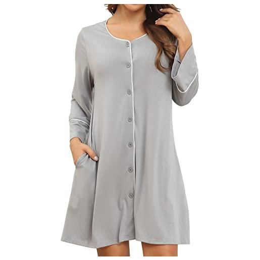 Cocoarm camicia da notte da donna girocollo camicia da notte abbigliamento da notte pigiama abbottonato pigiama manica a 3/4 abito pigiama(m-grigio chiaro)