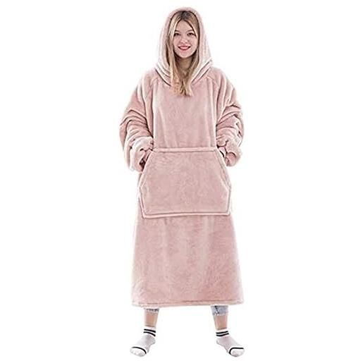 LEGVAEY coperta oversize con cappuccio, in morbido pile sherpa, con cappuccio, per adulti, calda, per donne, uomini e ragazzi, rosa
