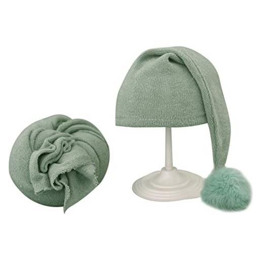Asudaro cappello per neonato, cappello e fascia, costume per fotografia, realizzato a mano, morbido, per bambini da 0 a 3 mesi, colore: verde chiaro