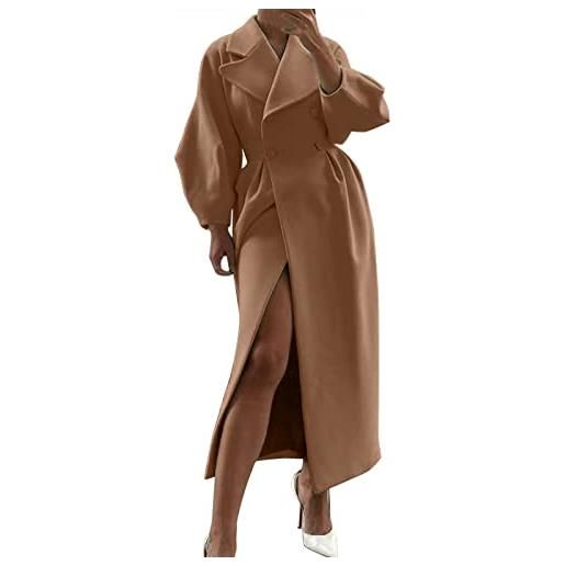 HHSclothing cappotto termico cappotto lungo da donna con maniche lunghe in lana con temperamento di corte giacca sposa (brown, m)