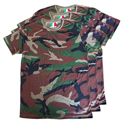 PASSAPAROLA set 3pezzi t-shirt, maglietta-verde militare-mimetica-comouflage-165gr/m2- girocollo manica corta-100% cotone. (xl)
