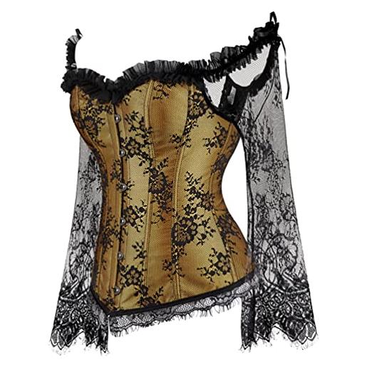 Hengzhifeng corsetto con maniche bustino corsetti halloween donna (eur 44-46, nero)