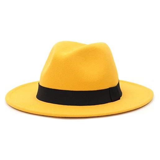 MARRYME - cappello fedora da uomo, cappello trilby in feltro, da donna, con bordo largo, unisex, classico, jazz giallo medium