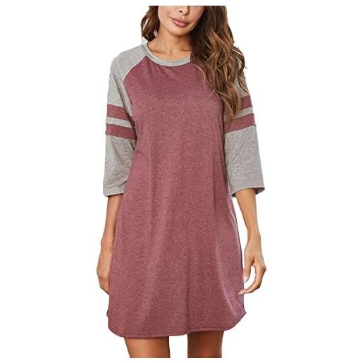 RUGAN donna camicia da notte comodo cotone colore pigiama casual semplice manica 3/4 pigiami estate manica s-xxl (rosso, xxl)