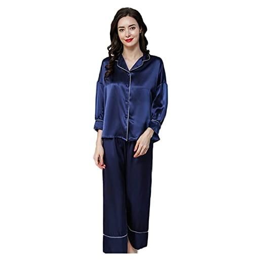 WTWVIAN pigiama di seta delle donne 100% puro gelso naturale seta pigiama set seta pigiami signore con confezione regalo, blu royal, xxl