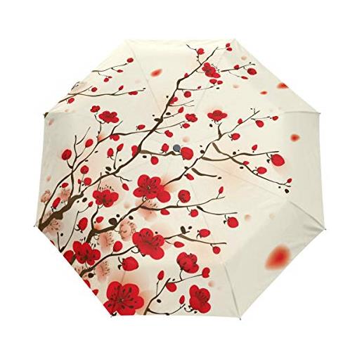 QMIN ombrello pieghevole automatico fiore di ciliegio giapponese antivento protezione anti-uv da viaggio ombrello da pioggia compatto per donne signore uomini ragazze, multi, taglia unica