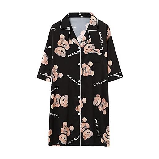 DEBAIJIA donna pigiama camicia notte imitava la seta signora vestaglia raso accappatoio femminile sleepwear traspirante accogliente (nero-xl)