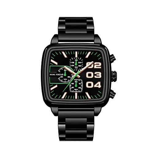 MF MINI FOCUS ms2018 - orologio da polso al quarzo da uomo, analogico, con cinturino in acciaio inox, per collezione, nero