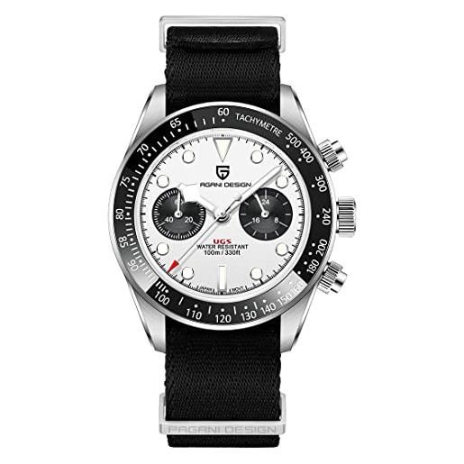RollsTimi pagani design orologio da polso da uomo classico in acciaio inox impermeabile orologio da polso da uomo sportivo cronografo analogico, argento nero nylon pd 1718. 